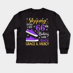 Stepping Into My 66th Birthday With God's Grace & Mercy Bday Kids Long Sleeve T-Shirt